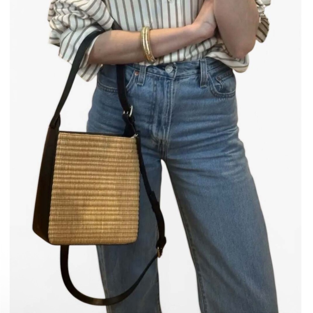 A.P.C. Virginie Rafia and Black Leather 2 way Crossbody Hand Bag - Picture 13 of 13